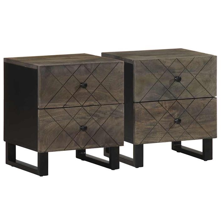 Tables de chevet 2 pcs noir 40x33x46 cm bois de manguier solide - Photo n°1