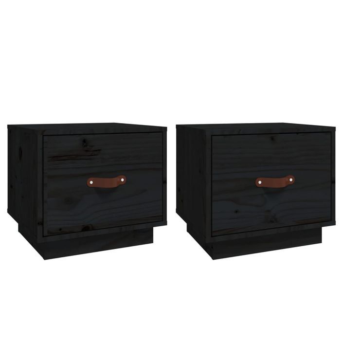 Tables de chevet 2 pcs Noir 40x34x35 cm Bois de pin massif - Photo n°2