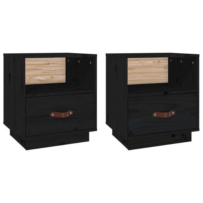 Tables de chevet 2 pcs Noir 40x34x45 cm Bois de pin massif - Photo n°2