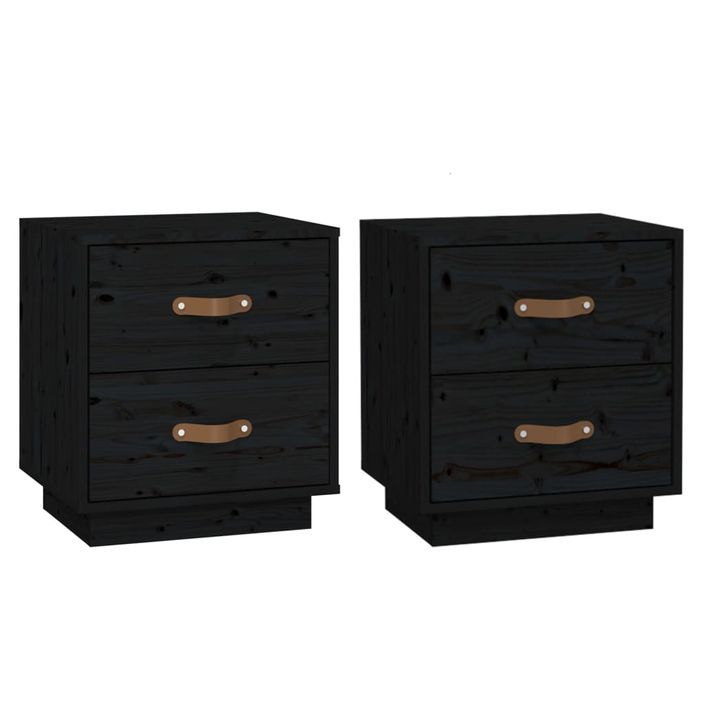 Tables de chevet 2 pcs Noir 40x34x45 cm Bois de pin massif - Photo n°2