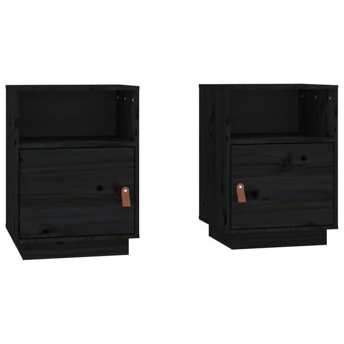 Tables de chevet 2 pcs Noir 40x34x55 cm Bois de pin massif - Photo n°2