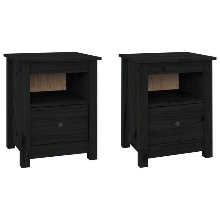 Tables de chevet 2 pcs Noir 40x35x49 cm Bois de pin massif - Photo n°2