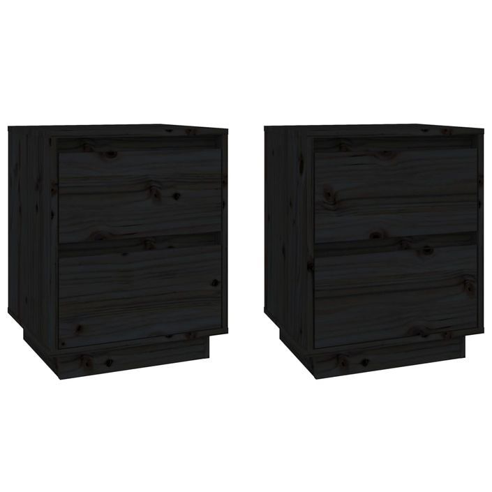 Tables de chevet 2 pcs Noir 40x35x50 cm Bois de pin solide - Photo n°2