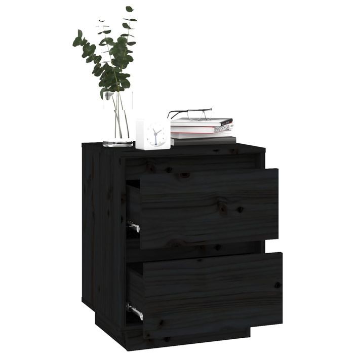 Tables de chevet 2 pcs Noir 40x35x50 cm Bois de pin solide - Photo n°5