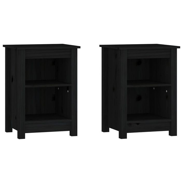 Tables de chevet 2 pcs Noir 40x35x55 cm Bois de pin solide - Photo n°2