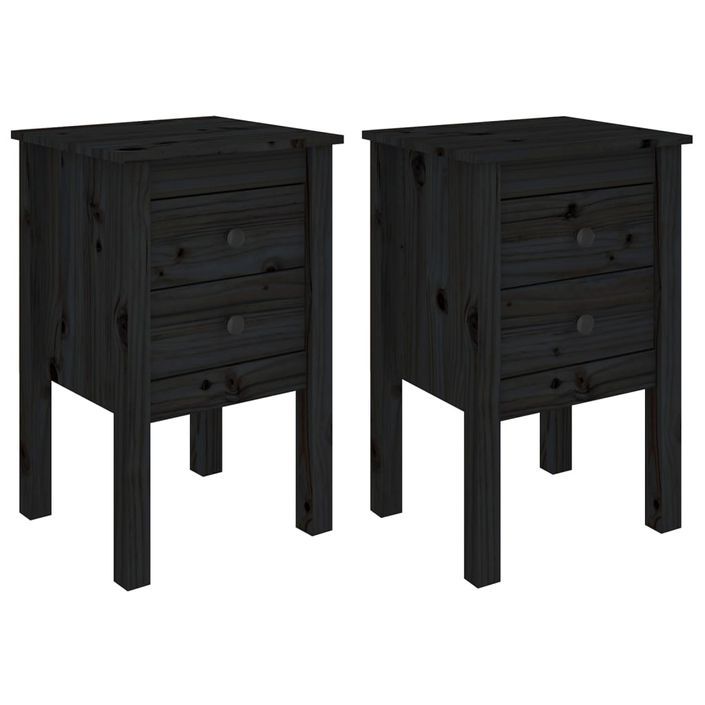 Tables de chevet 2 pcs Noir 40x35x61,5 cm Bois de pin massif - Photo n°2