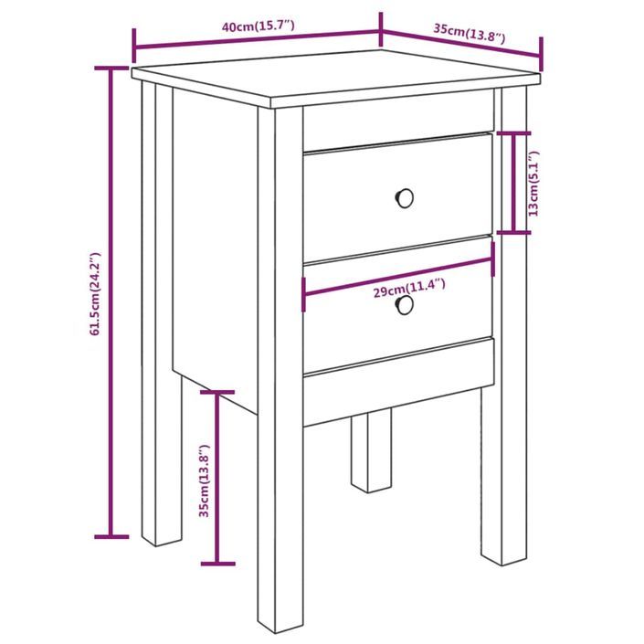 Tables de chevet 2 pcs Noir 40x35x61,5 cm Bois de pin massif - Photo n°9