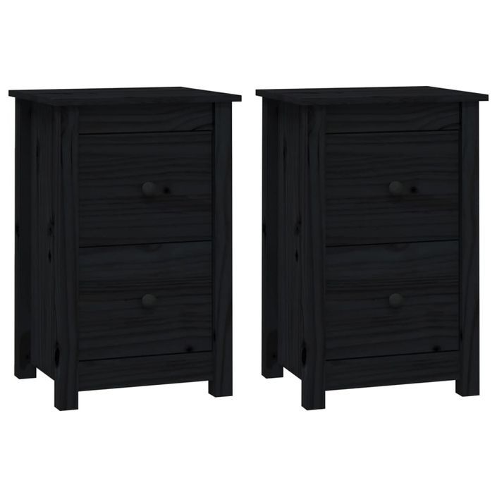 Tables de chevet 2 pcs Noir 40x35x61,5 cm Bois de pin massif - Photo n°2