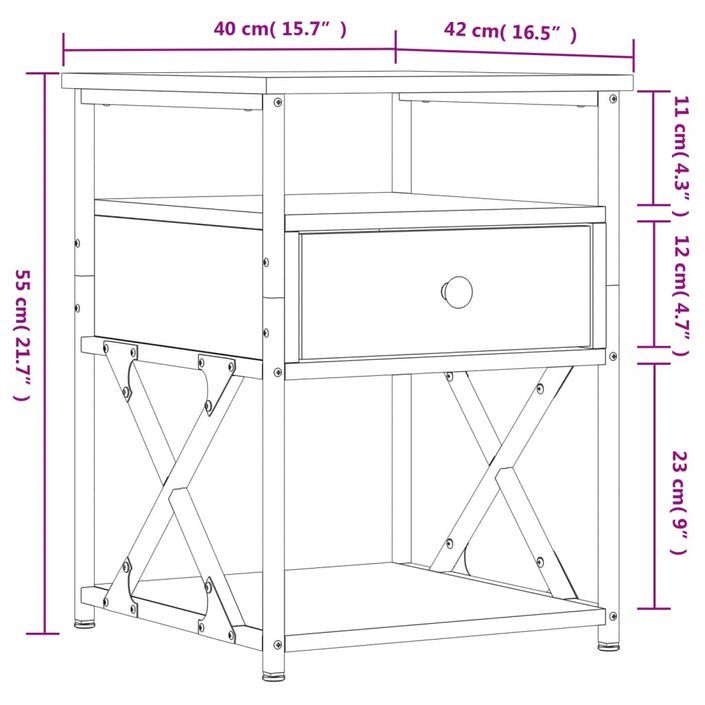 Tables de chevet 2 pcs noir 40x42x55 cm bois d’ingénierie - Photo n°12