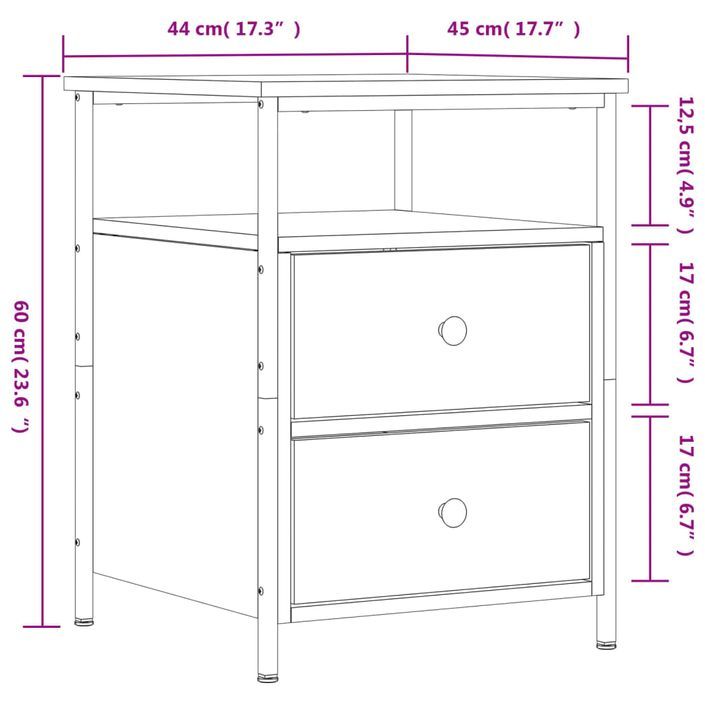 Tables de chevet 2 pcs noir 44x45x60 cm bois d’ingénierie - Photo n°11