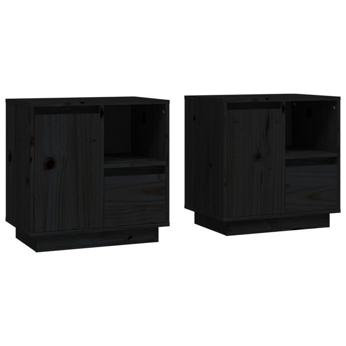 Tables de chevet 2 pcs Noir 50x34x50 cm Bois de pin massif - Photo n°2