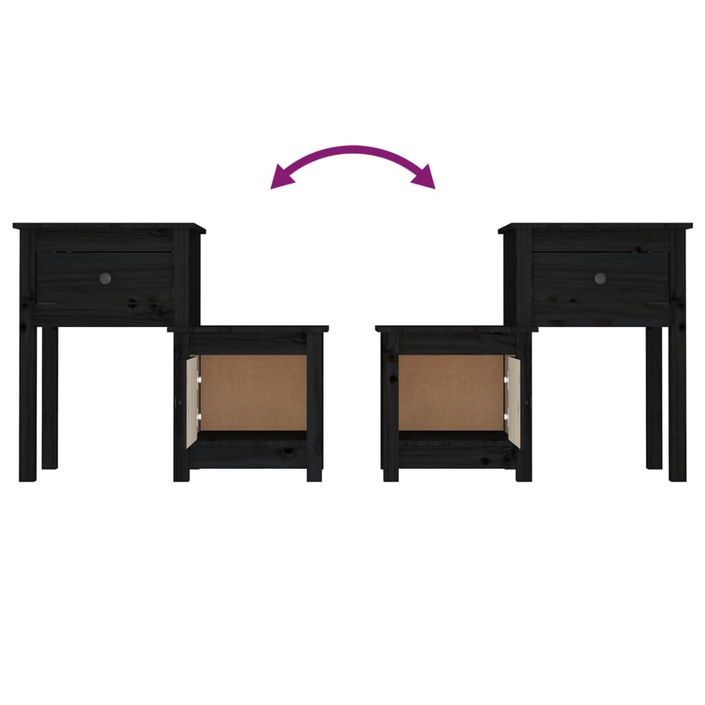 Tables de chevet 2 pcs Noir 79,5x38x65,5 cm Bois de pin massif - Photo n°6