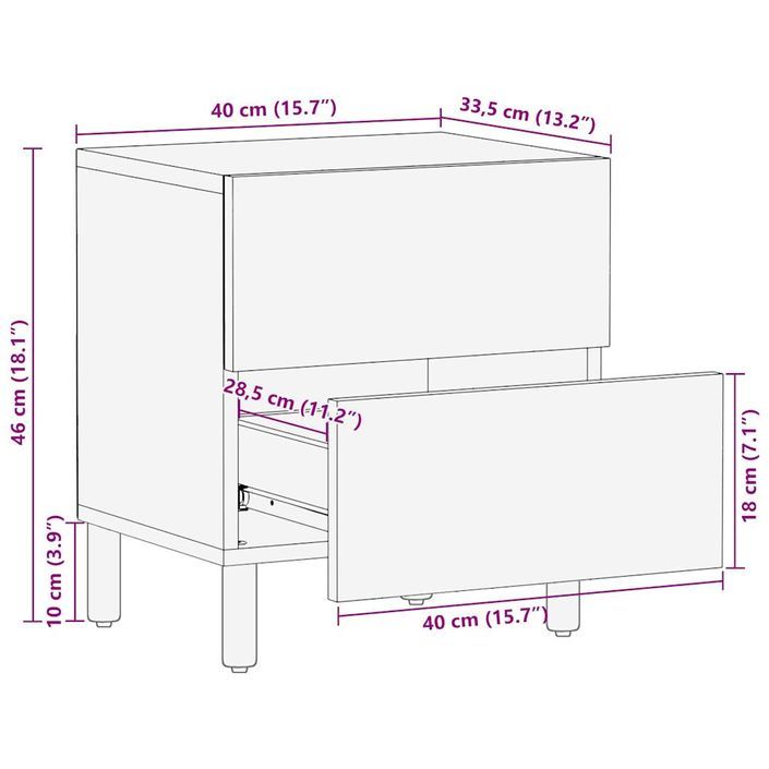 Tables de chevet 2 pcs noir bois de manguier massif brut - Photo n°12