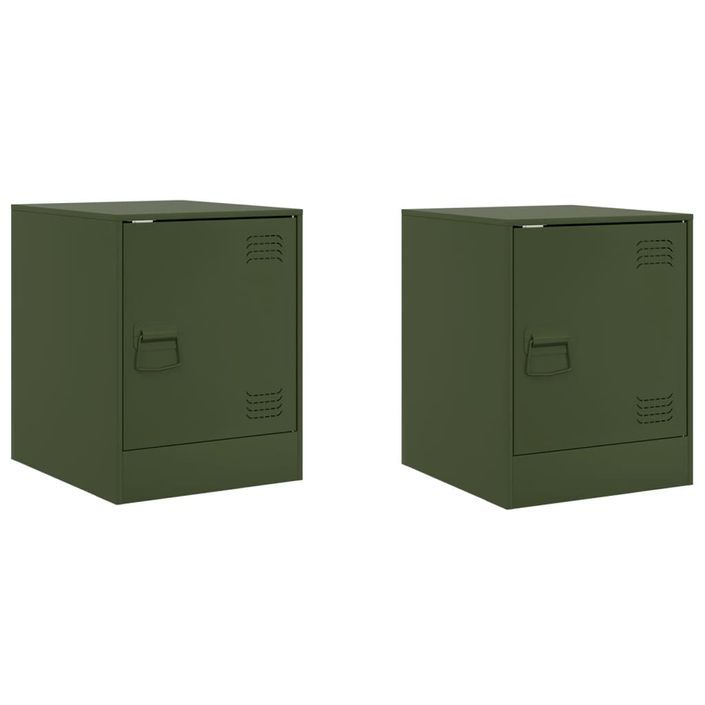 Tables de chevet 2 pcs noir vert olive 34,5x39x44 cm acier - Photo n°2