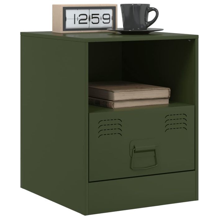 Tables de chevet 2 pcs noir vert olive 34,5x39x44 cm acier - Photo n°3