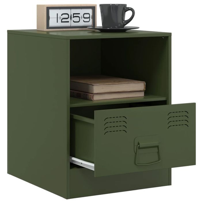 Tables de chevet 2 pcs noir vert olive 34,5x39x44 cm acier - Photo n°4