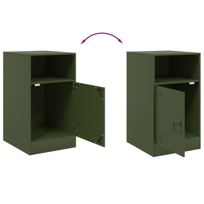 Tables de chevet 2 pcs noir vert olive 34,5x39x62 cm acier - Photo n°10