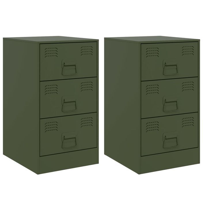 Tables de chevet 2 pcs noir vert olive 34,5x39x62 cm acier - Photo n°2