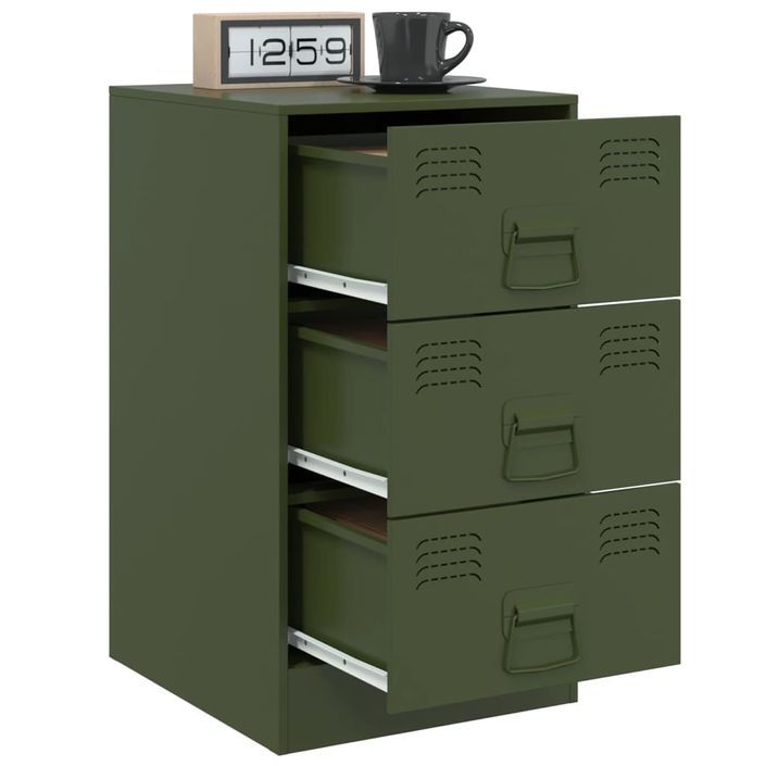 Tables de chevet 2 pcs noir vert olive 34,5x39x62 cm acier - Photo n°4