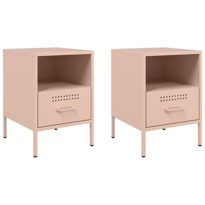 Tables de chevet 2 pcs rose 36x39x50,5 cm acier laminé à froid - Photo n°2