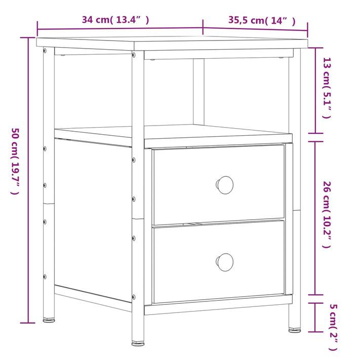 Tables de chevet 2 pcs sonoma gris 34x35,5x50cm bois ingénierie - Photo n°12