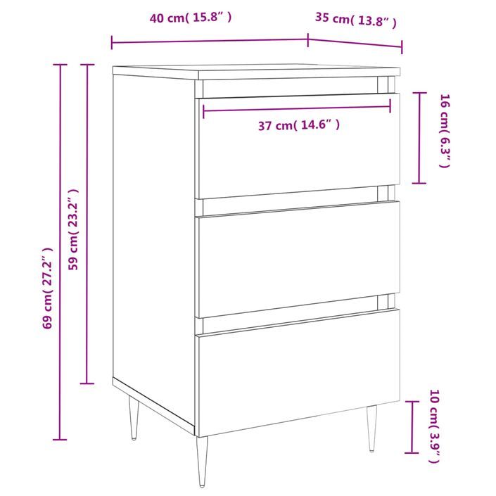 Tables de chevet 2 pcs sonoma gris 40x35x69 cm bois ingénierie - Photo n°11