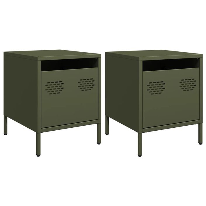 Tables de chevet 2 pcs vert olive 35x39x43,5 cm acier - Photo n°2