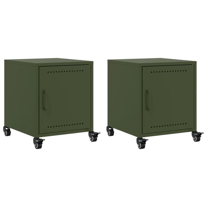 Tables de chevet 2 pcs vert olive 36x39x43,5 cm acier - Photo n°2