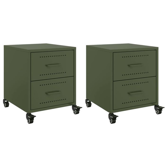 Tables de chevet 2 pcs vert olive 36x39x43,5 cm acier - Photo n°2