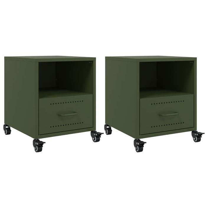 Tables de chevet 2 pcs vert olive 36x39x43,5 cm acier - Photo n°2