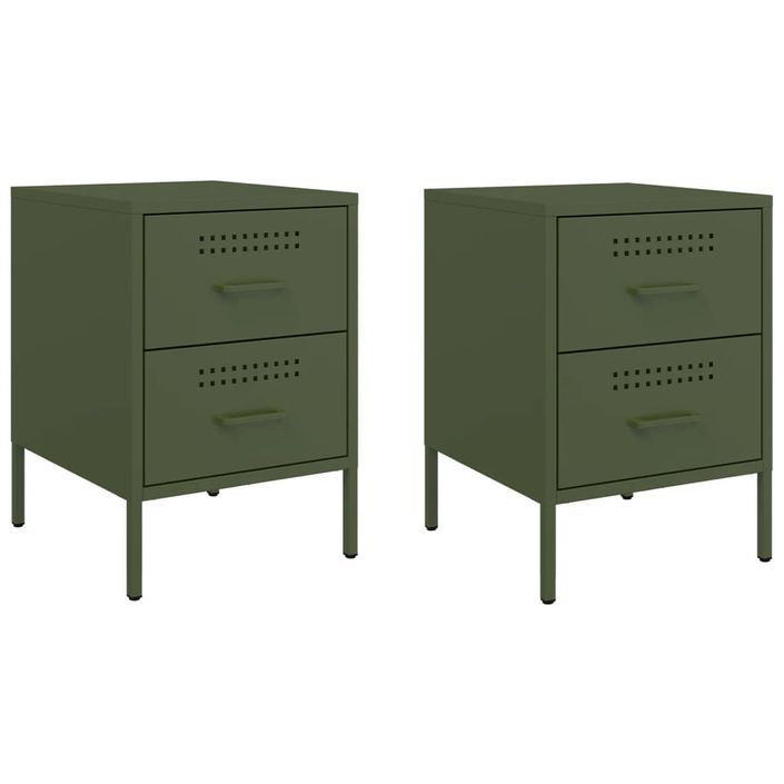 Tables de chevet 2 pcs vert olive 36x39x50,5 cm acier - Photo n°2