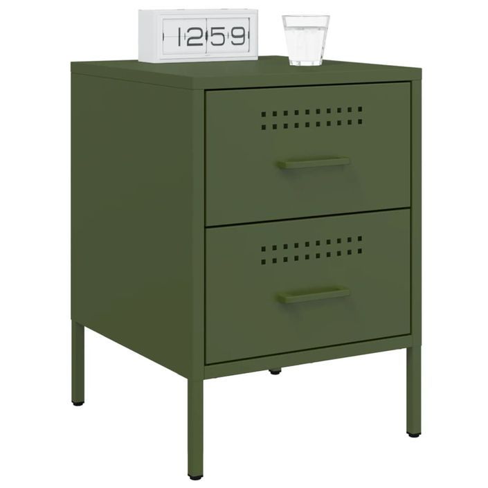 Tables de chevet 2 pcs vert olive 36x39x50,5 cm acier - Photo n°3