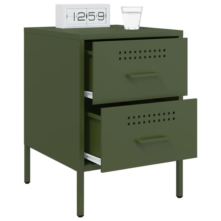 Tables de chevet 2 pcs vert olive 36x39x50,5 cm acier - Photo n°4