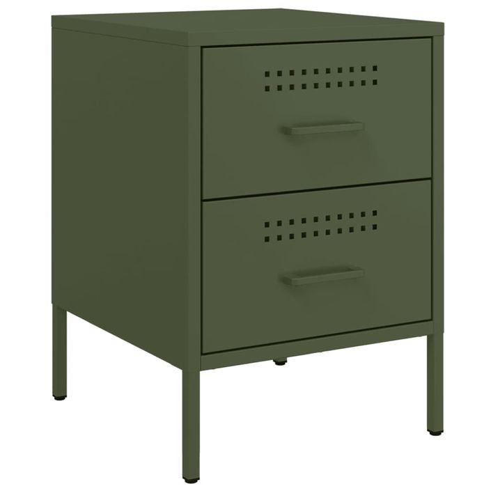 Tables de chevet 2 pcs vert olive 36x39x50,5 cm acier - Photo n°5