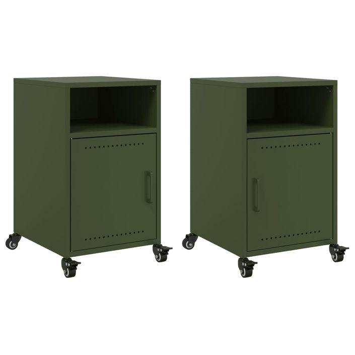 Tables de chevet 2 pcs vert olive 36x39x59 cm acier - Photo n°2