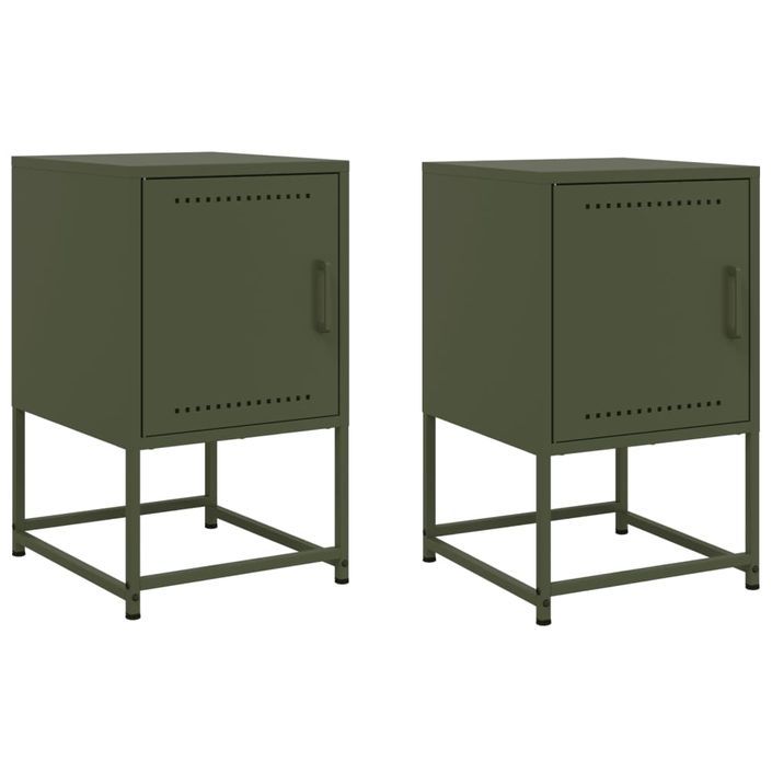 Tables de chevet 2 pcs vert olive 36x39x60,5 cm acier - Photo n°2