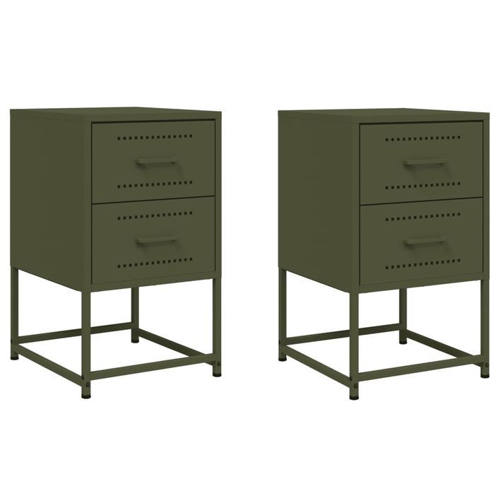 Tables de chevet 2 pcs vert olive 36x39x60,5 cm acier - Photo n°2