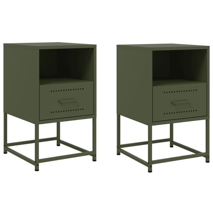 Tables de chevet 2 pcs vert olive 36x39x60,5 cm acier - Photo n°2