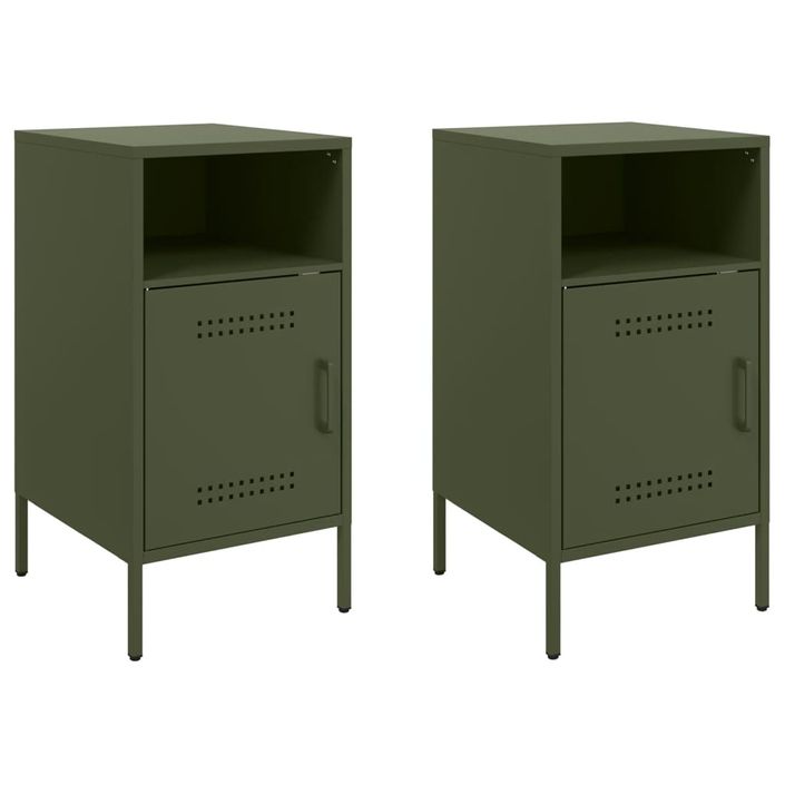 Tables de chevet 2 pcs vert olive 36x39x68 cm - Photo n°2