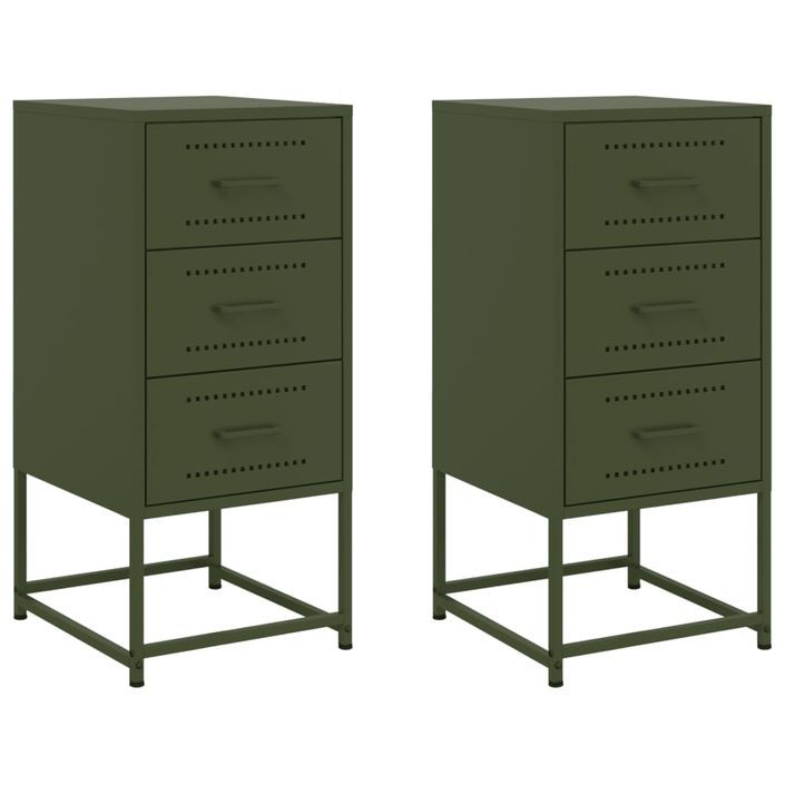 Tables de chevet 2 pcs vert olive 36x39x78 cm acier - Photo n°2