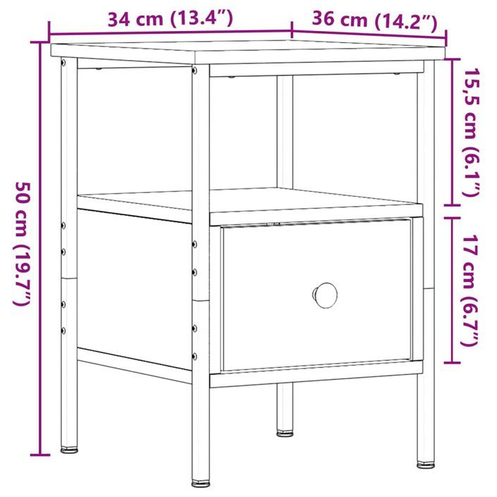 Tables de chevet 2 pcs vieux bois 34x36x50 cm bois d'ingénierie - Photo n°11