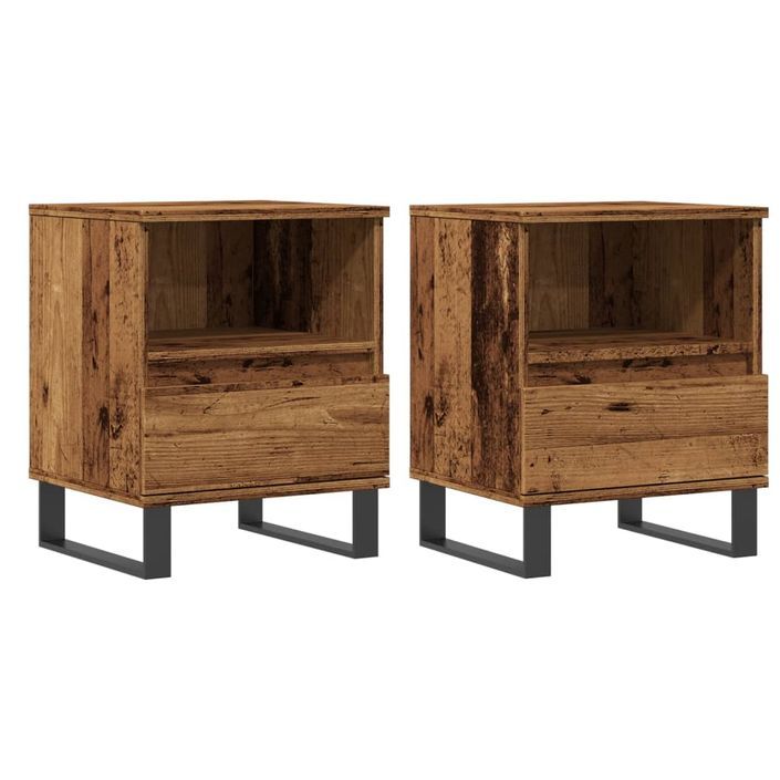 Tables de chevet 2 pcs vieux bois 40x35x50 cm bois d’ingénierie - Photo n°2