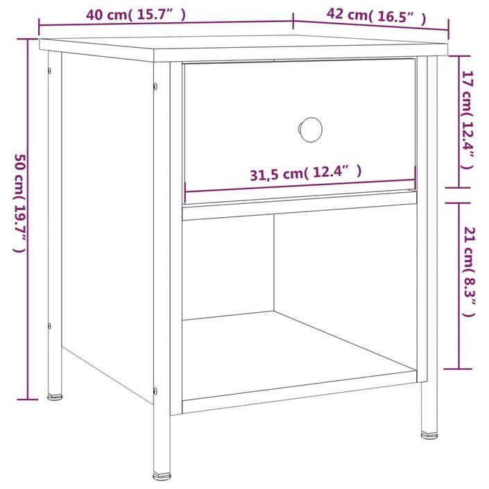 Tables de chevet 2pcs chêne marron 40x42x50cm bois d'ingénierie - Photo n°12