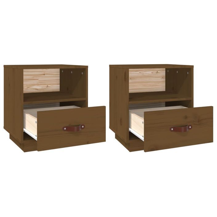 Tables de chevet 2pcs Marron miel 40x34x45cm Bois de pin massif - Photo n°6