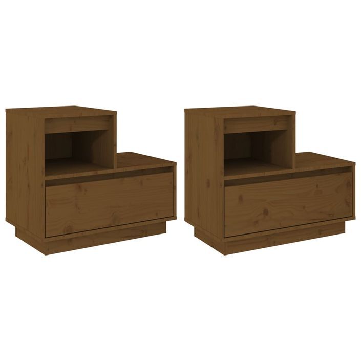 Tables de chevet 2pcs Marron miel 60x34x51cm Bois de pin solide - Photo n°2