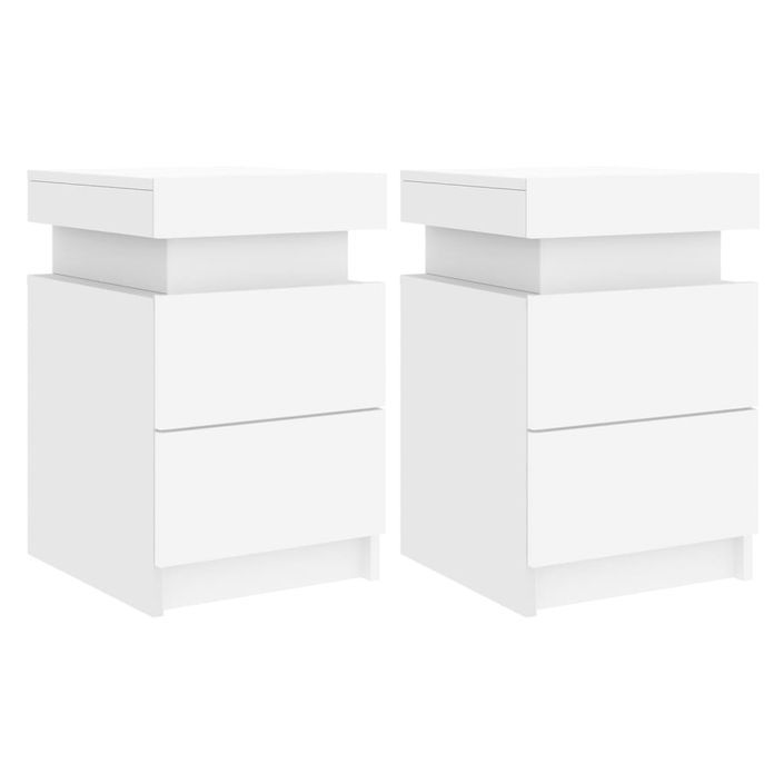 Tables de chevet avec lumières LED 2 pcs blanc 35x39x55 cm - Photo n°2