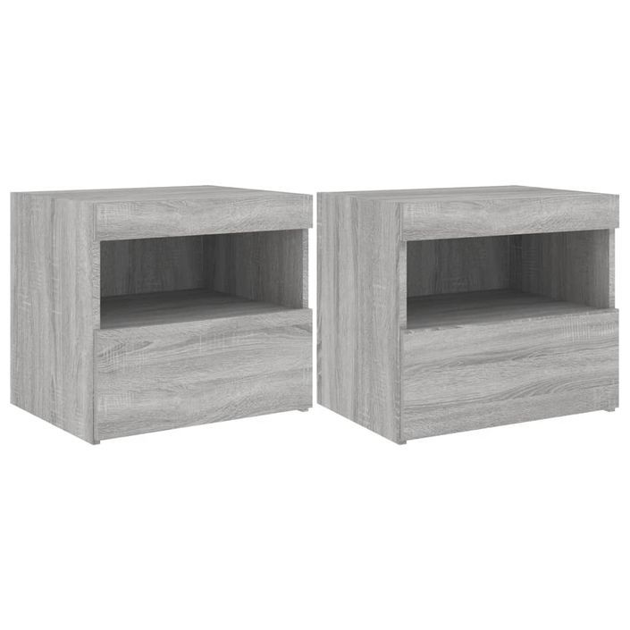 Tables de chevet avec lumières LED 2 pcs sonoma gris 50x40x45cm - Photo n°1