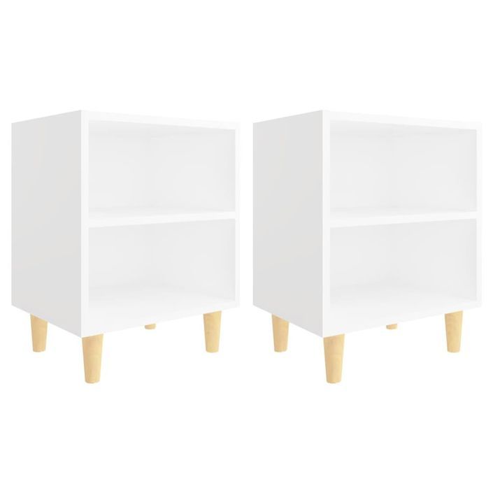 Tables de chevet avec pieds en bois 2 pcs Blanc 40x30x50 cm 2 - Photo n°2