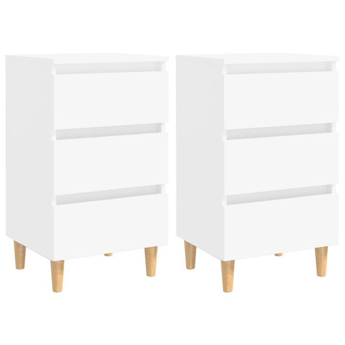 Tables de chevet avec pieds en bois 2 pcs Blanc 40x35x69 cm - Photo n°1