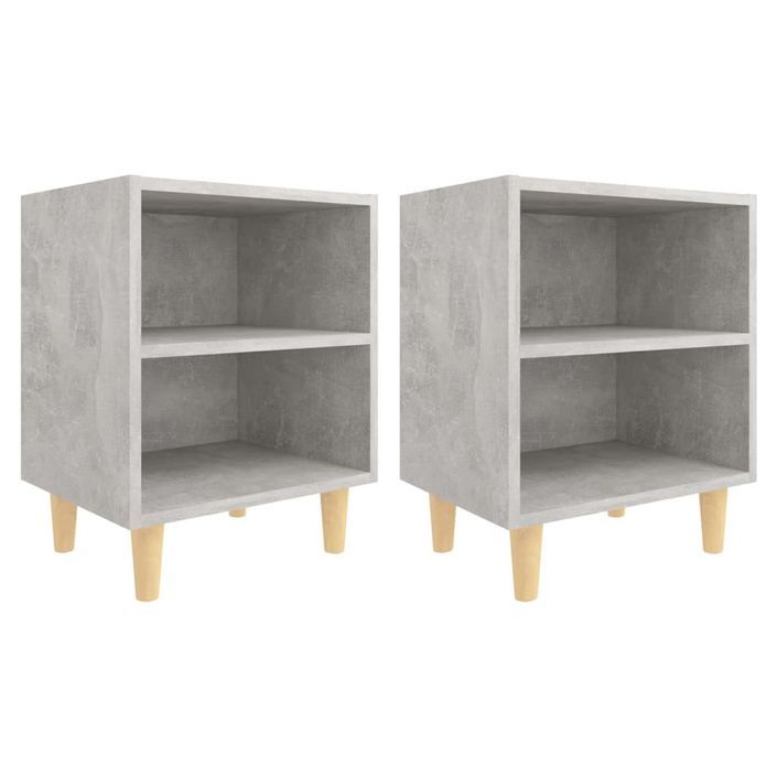 Tables de chevet avec pieds en bois 2 pcs Gris béton 40x30x50cm 2 - Photo n°2